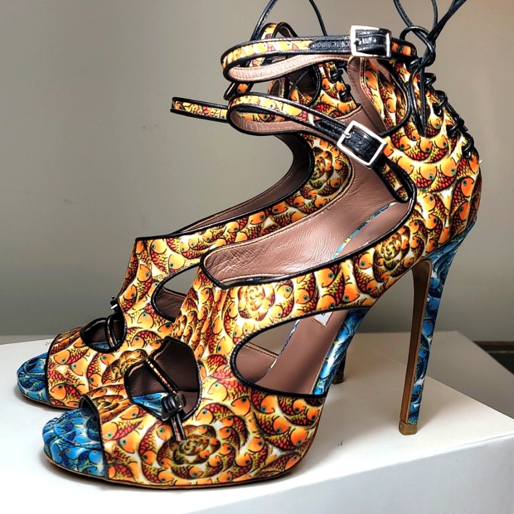 Tabitha Simmons Bailey orange and blue heels